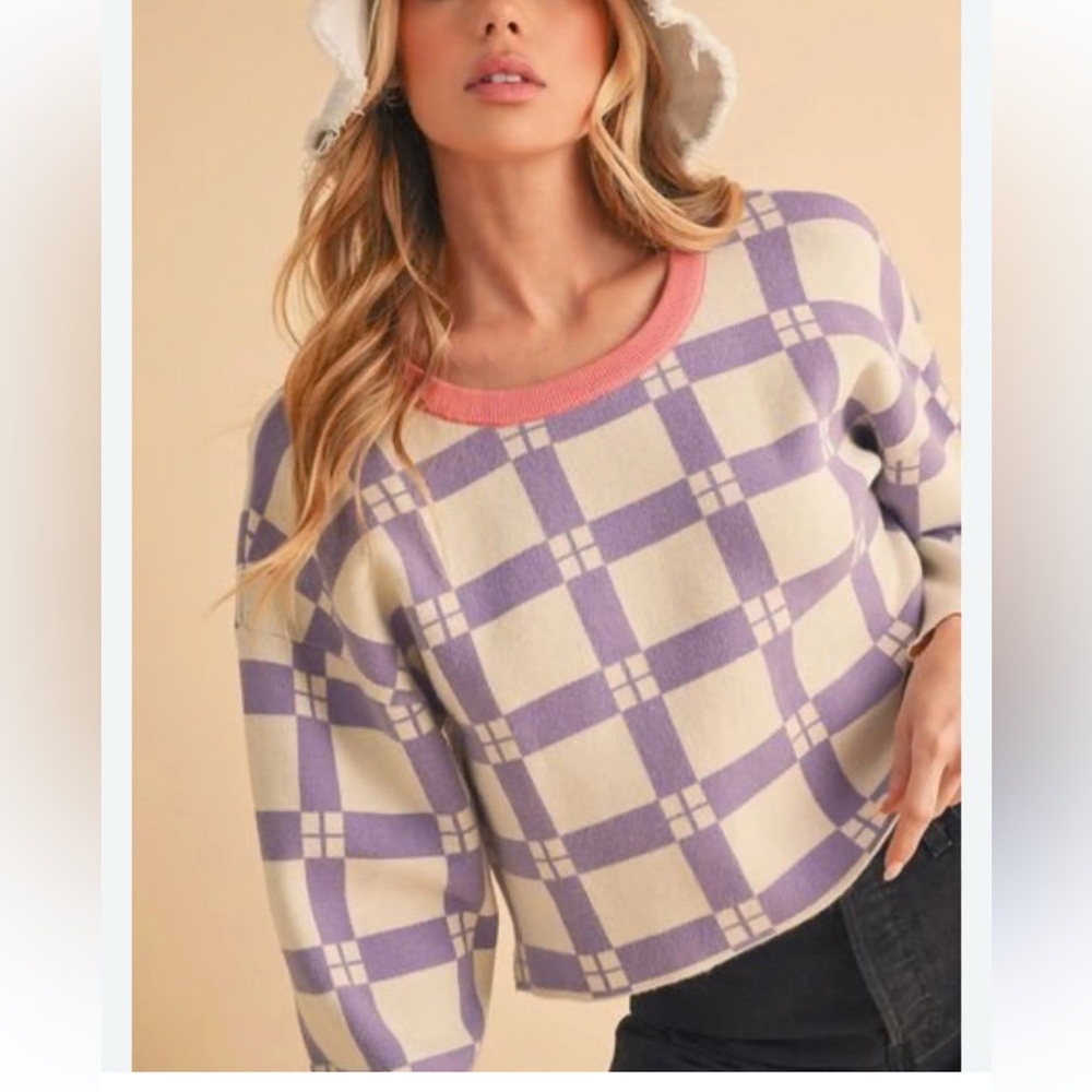 ANTHROPOLOGIE Brand: Daily Practice Pastel Checkered‎ Crop Sweater